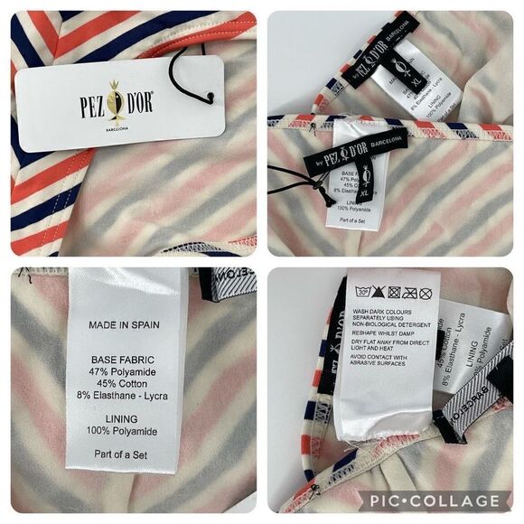 Pez D'Or Maternity Bikini Stripe Coral Navy White Ruched Side Ties XL NEW - Picture 8 of 8